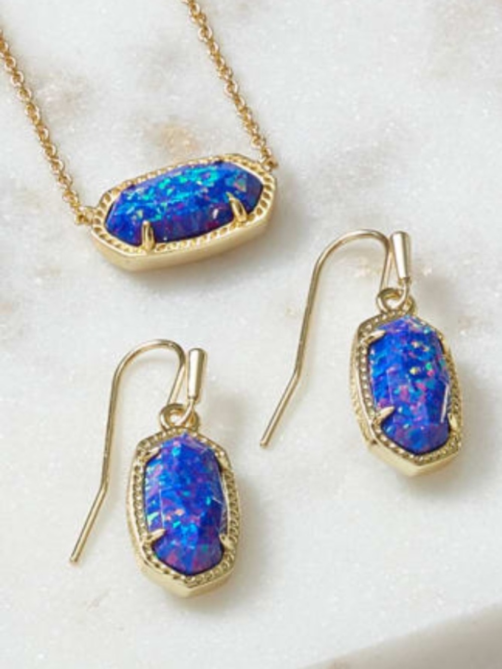 Kendra Scott Lee Gold Drop Earrings in Indigo Kyocera Opal, NWT - Picture 5 of 11